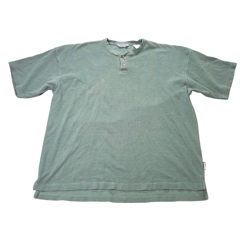 VTG Discus Athletic Waffle Knit Henley Shirt Men's Size 2XL Green Short Sleeve